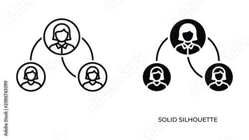 Quadro su tela Organization Chart Icons: A set of clean, modern icons representing a hierarchical organization chart, illustrating leadership and subordinate relationships with clear visual distinction