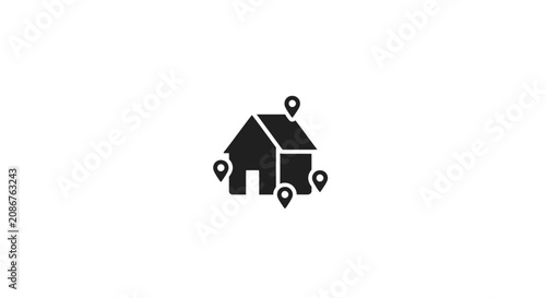 Foto Black house with location pins icon.