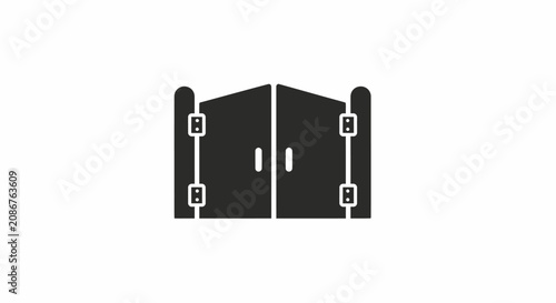 Black metal gate with hinges.