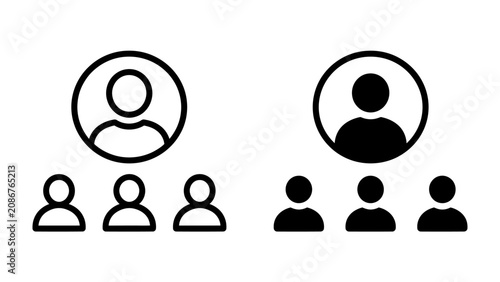 Foto Hierarchy and Team Structure: Simple icons depict a hierarchical structure with a leader figure and subordinates, illustrating organizational roles or group dynamics
