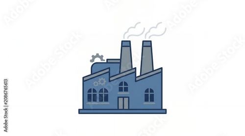 Industrial Factory Building with Chimneys and Smoke in Blue Tones
