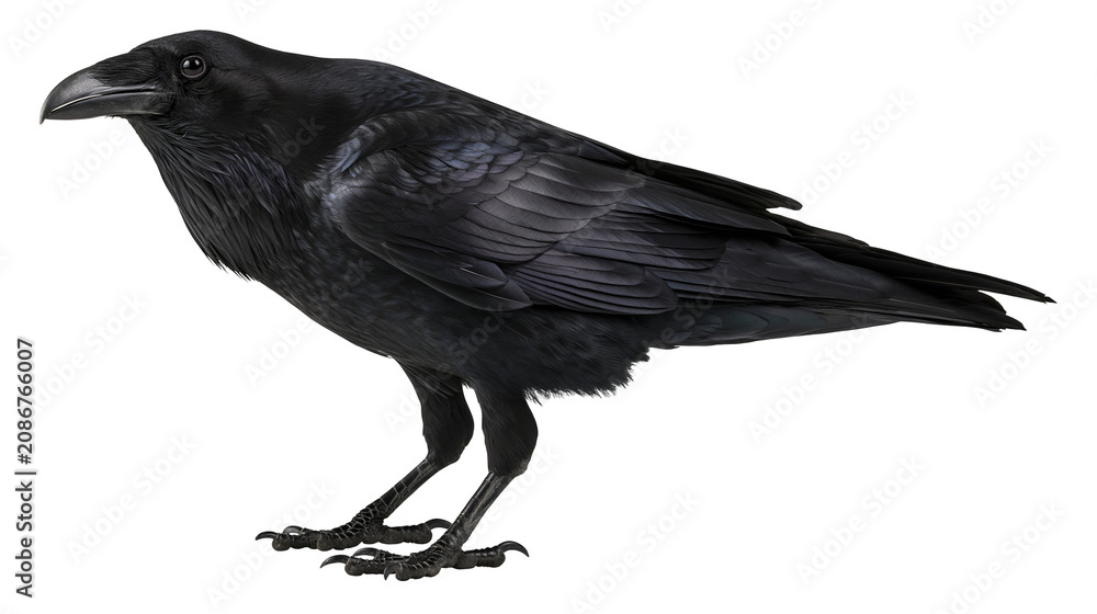 Fototapeta premium Black raven bird with dark feathers and sharp beak