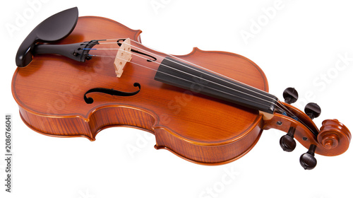Fotografie Wooden violin with black chin rest and tuning pegs