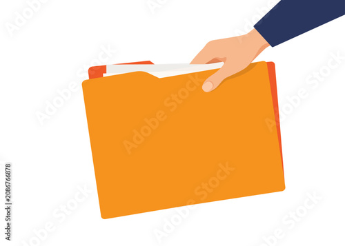 Photos hand holding a manila file folder containing document papers