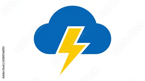Cloud Icon with Lightning Bolt in Blue and Yellow for Weather or Power Icon