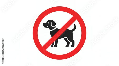 No Dogs Sign Red Circle Crossout Black Dog Icon on White Background