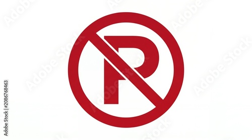 No Parking Sign Red Circle with Slash on White Background