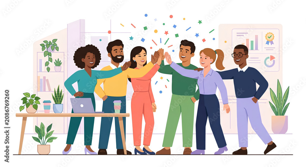 Obraz premium Business Team Celebrating Project Success Flat Vector Illustration
