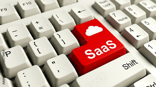 SaaS Keyboard Button – Software as a Service, Cloud Computing and Enterprise Software Concept