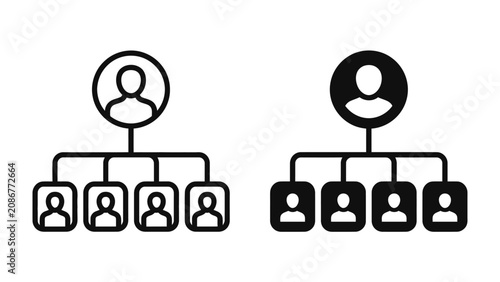 Quadro su tela Organizational Chart Icons: A visual representation of hierarchical structure using simple icons of people, depicting management and subordinates in a clear, linear format