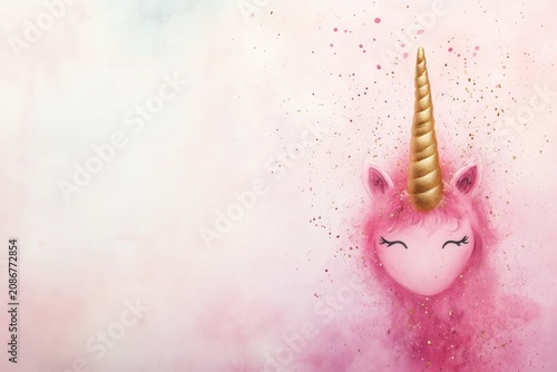 Whimsical Unicorn with Pink Background