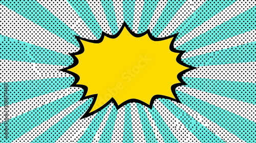 Slika na platnu Vibrant yellow explosion with teal and gray rays emanating outward in comic styl