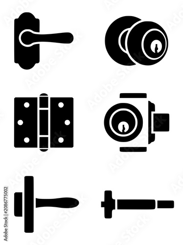 Vector Set of Door Hardware Icons Featuring Handles Knobs Hinges and Locks