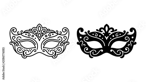 Photography Ornate Masquerade Masks: A pair of intricately designed masquerade masks, one in