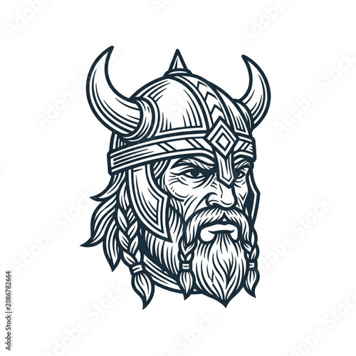 Cuadro en lienzo Viking Warrior Head Illustration with Horned Helmet.