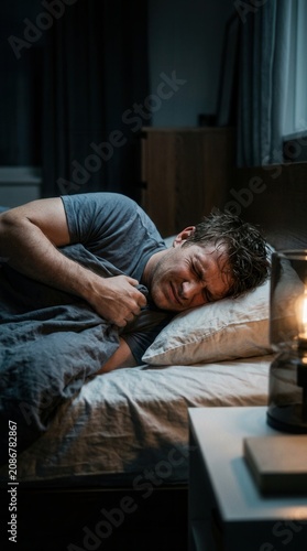 Man Experiencing Chest Pain While Lying In Bed