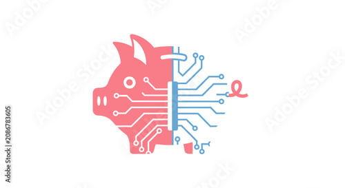 Obraz na płótnie Pink pig with circuit board design.