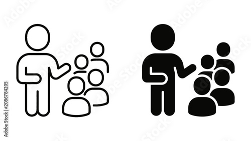 Fotografie Presentation Icons: Simple vector icons depicting a speaker addressing a group of attentive listeners, symbolizing a presentation, lecture, or meeting