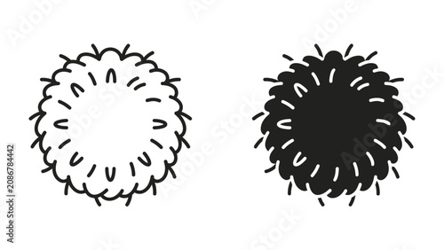 фотографія Fluffy Orb Icons: Two stylized representations of a fluffy, circular object, one in outline and one in solid black, symbolizing softness and texture