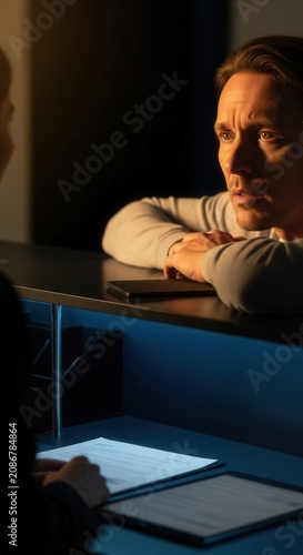 Man Expressing Concern While Reviewing Documents at a Desk