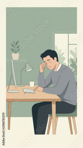 Man Feeling Burnout Working At Desk Office Stress Digital Entrepreneurship Overwhelmed