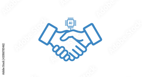 Fotografi Handshake with AI technology symbol.
