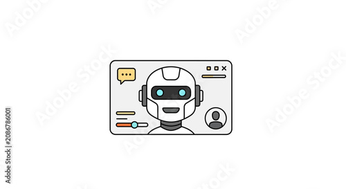 Konstfotografi Robot Head with Glowing Eyes Closeup.