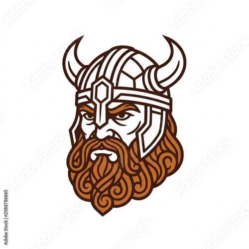 Konstfotografi Viking Warrior Head with Horned Helmet and Beard.