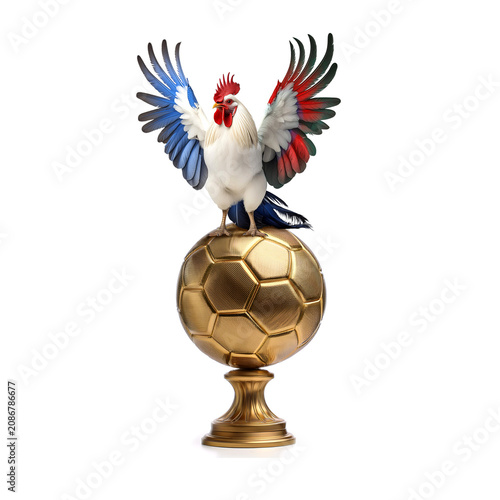coq, France, champion, ballon d'or, bleu blanc rouge, fière, oiseau, animal, ferme, volaille, poule, blanc, coquelet, bec, empennage, domestique, poussin, dessin animé, oeuf, agriculture, debout