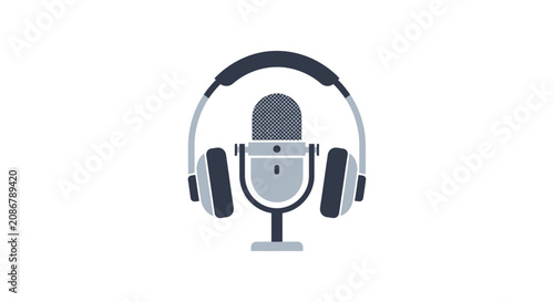 Fotografie Microphone with headphones on stand.