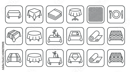 Tablecloth fabric textile and dining setting icon collection