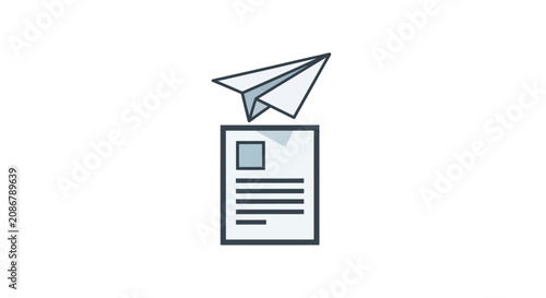 Tableau sur toile Paper airplane flying over document.