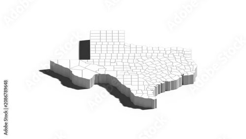 Tableau sur toile Texas 3D Isometric Map with County Boundaries, Perspective White Vector Illustra