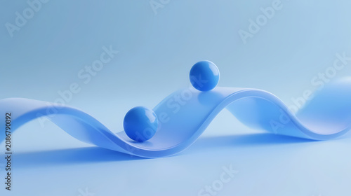 Two blue spheres on a wavy surface