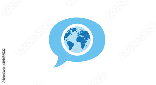Tableau sur toile Blue speech bubble with earth globe.