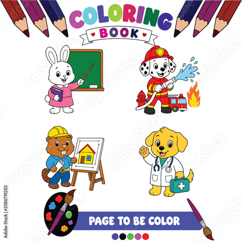 Cute Animal Professions Worksheet Bundle Cover for Preschool Kindergarten Career Learning and Educational Printable Activities