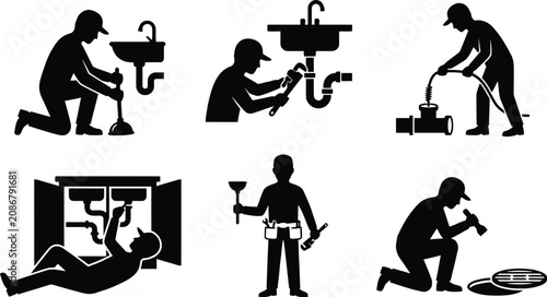 Plumber performing various repair tasks