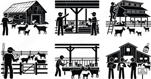 Fotografie Farmers tending goats in rustic barn settings