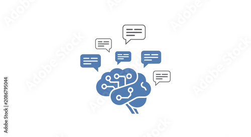Tableau sur toile Brain with circuit and speech bubbles.