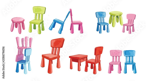 Cuadro en lienzo Cute kids furniture and playroom vector icon set