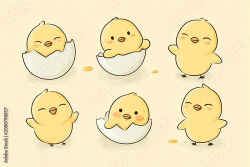 Yellow chick set with multiple poses and expressions
