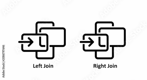 Left join and right join sql database operation icons with database operation programming development relational selection intersection