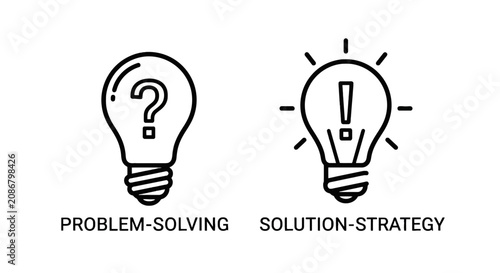 Problem solving and strategic solution lightbulb line icons with solution strategy lightbulb creative thinking innovation brainstorm business