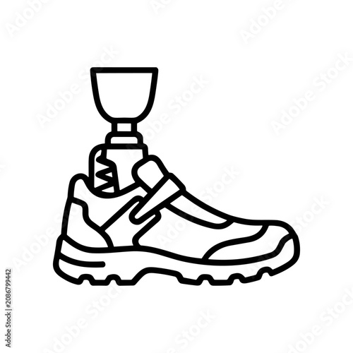 Prosthetic leg with sports shoe.
