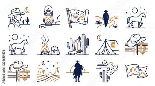 Obraz na płótnie Western Adventure Line Art Icons Collection.