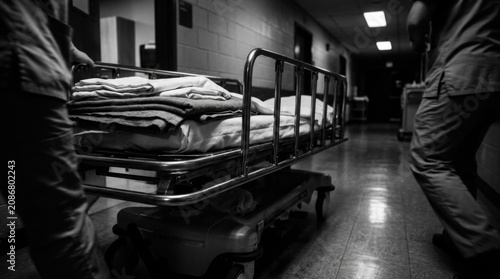 Urgent Transport Of Patient On A Medical Cart In A Hospital Hallway
