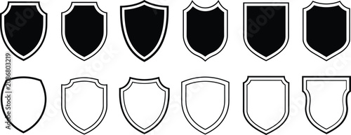 Tableau sur toile Minimal shield badge icon collection, black and white vector illustration outlin
