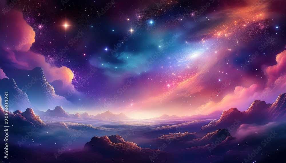 Fototapeta premium Mystical Galaxy Scene With Vibrant Clouds And Shining Stars
