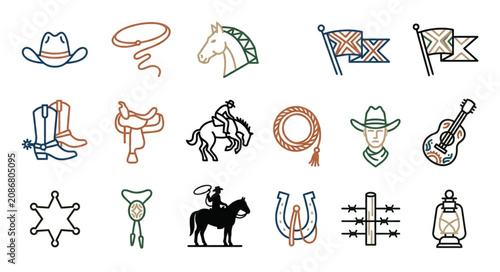 Tableau sur toile Western Cowboy Icons and Symbols Collection.