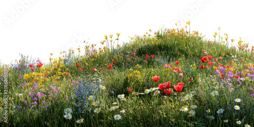 Quadro su tela Vibrant Wildflower Meadow With Red Yellow White And Purple Blooms In Sunlit Gras